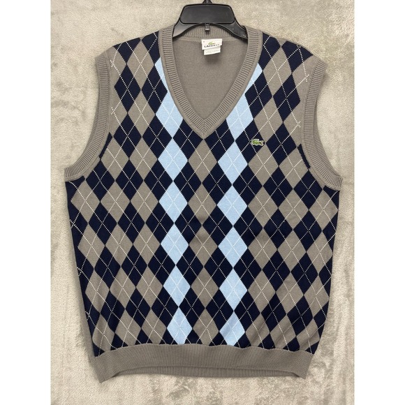 Lacoste Izod Men's Sweater Vest Size 6 Argyle Blue Gray Cotton - Picture 1 of 9